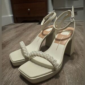 Dolce Vita Cream Pearl Strap Heels